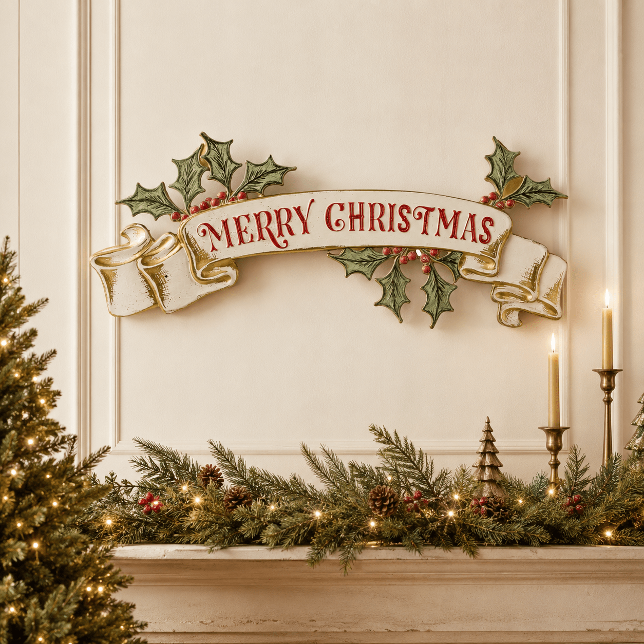 Vintage Merry Christmas Sign 60cm - Pure Apotheca