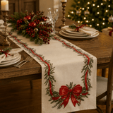 Vintage Red Bow & Pine Table Runner 180x33cm - Pure Apotheca