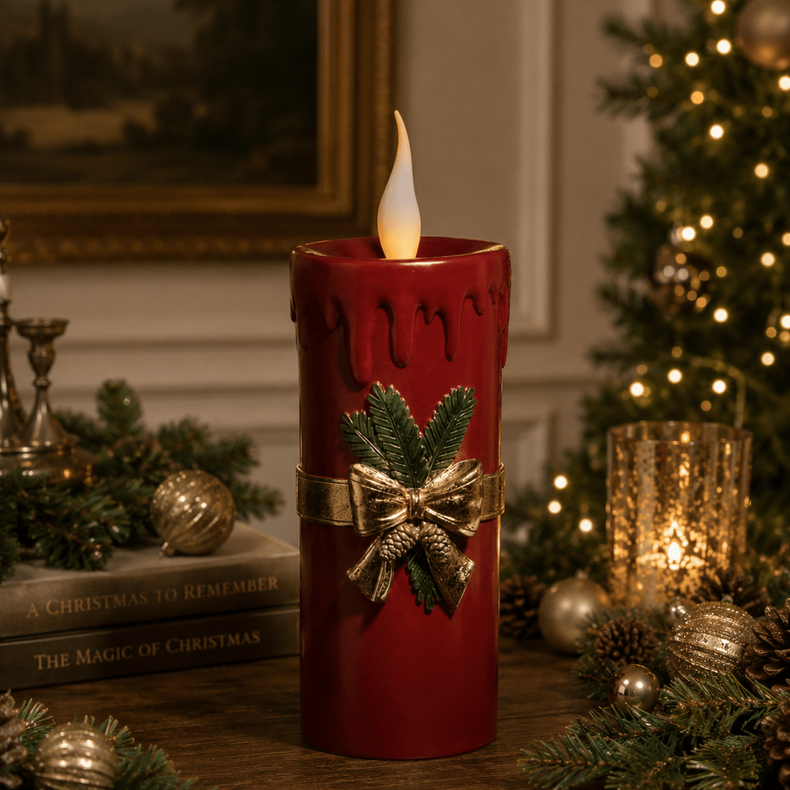 Vintage Red Christmas Candle 44cm - Pure Apotheca
