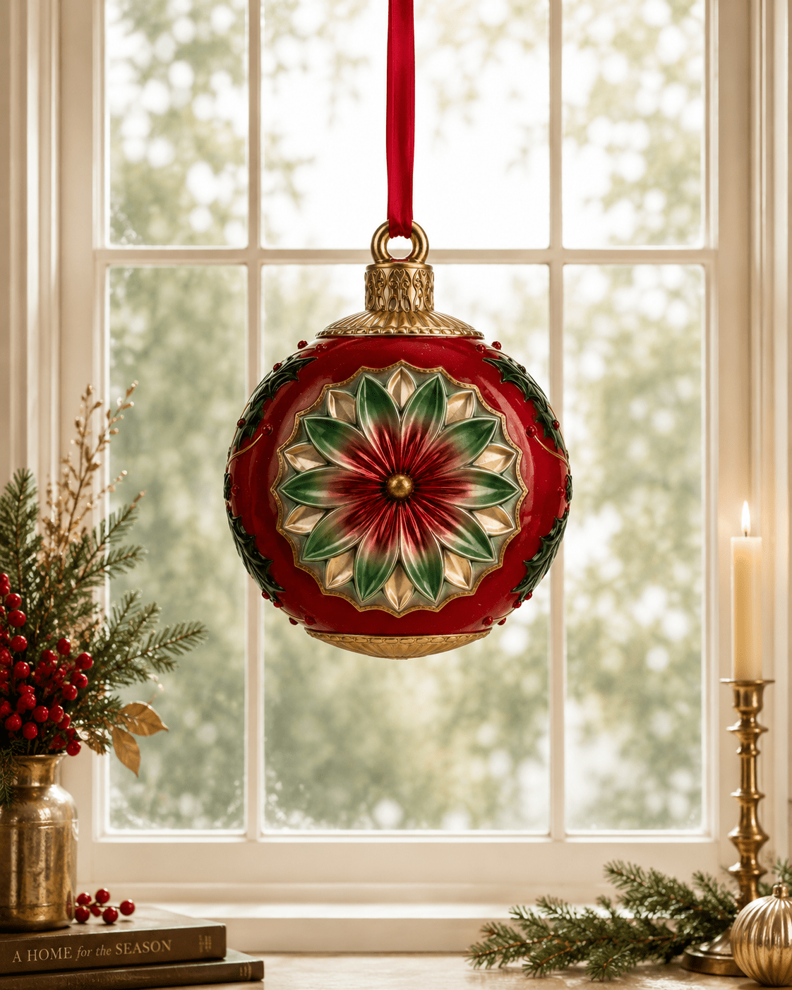 Vintage Red Round Bauble XL Hanging 38cm - Pure Apotheca