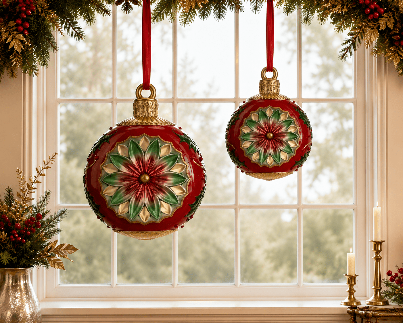 Vintage Red Round Bauble XL Hanging 38cm - Pure Apotheca