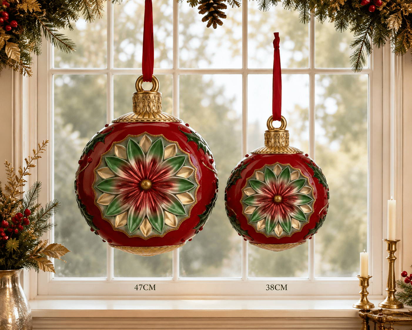 Vintage Red Round Bauble XL Hanging 38cm - Pure Apotheca