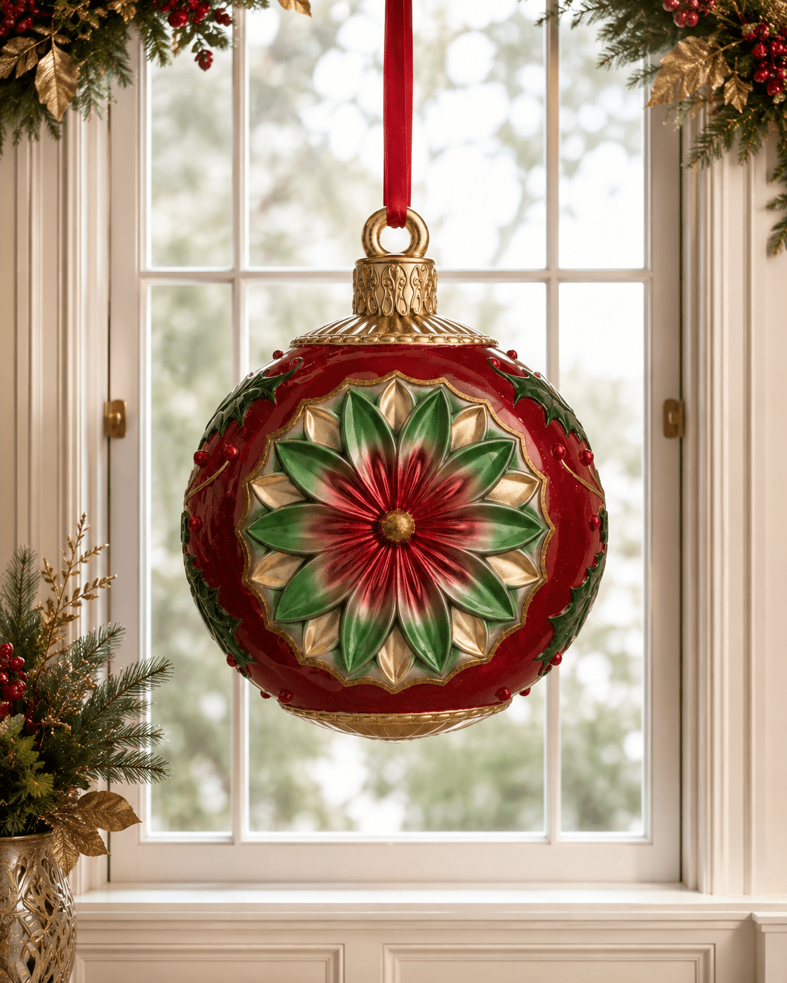 Vintage Red Round Bauble XL Hanging 47cm - Pure Apotheca