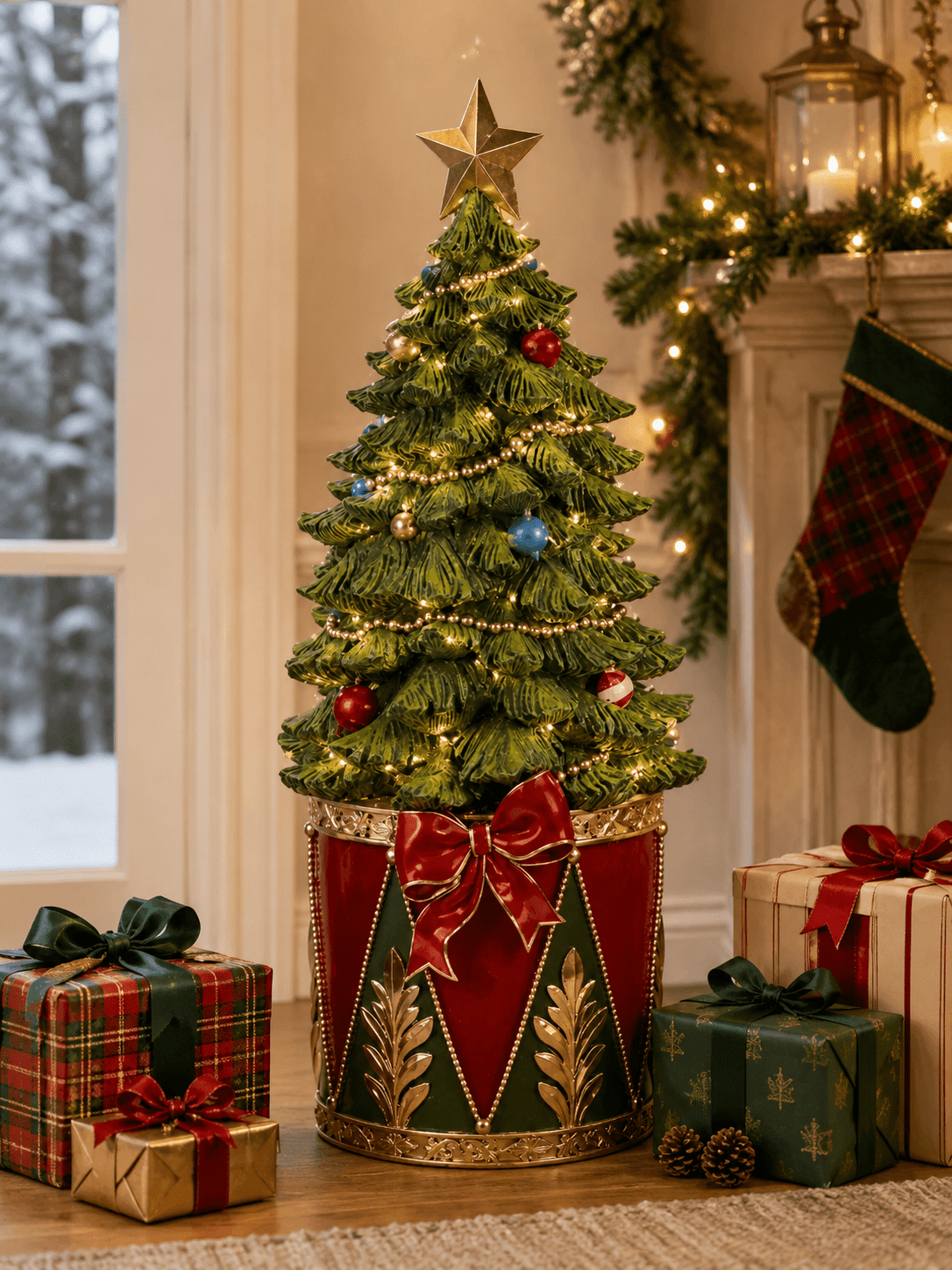 Vintage Traditional LED Christmas Tree in Drum LRG 91cm - Pure Apotheca