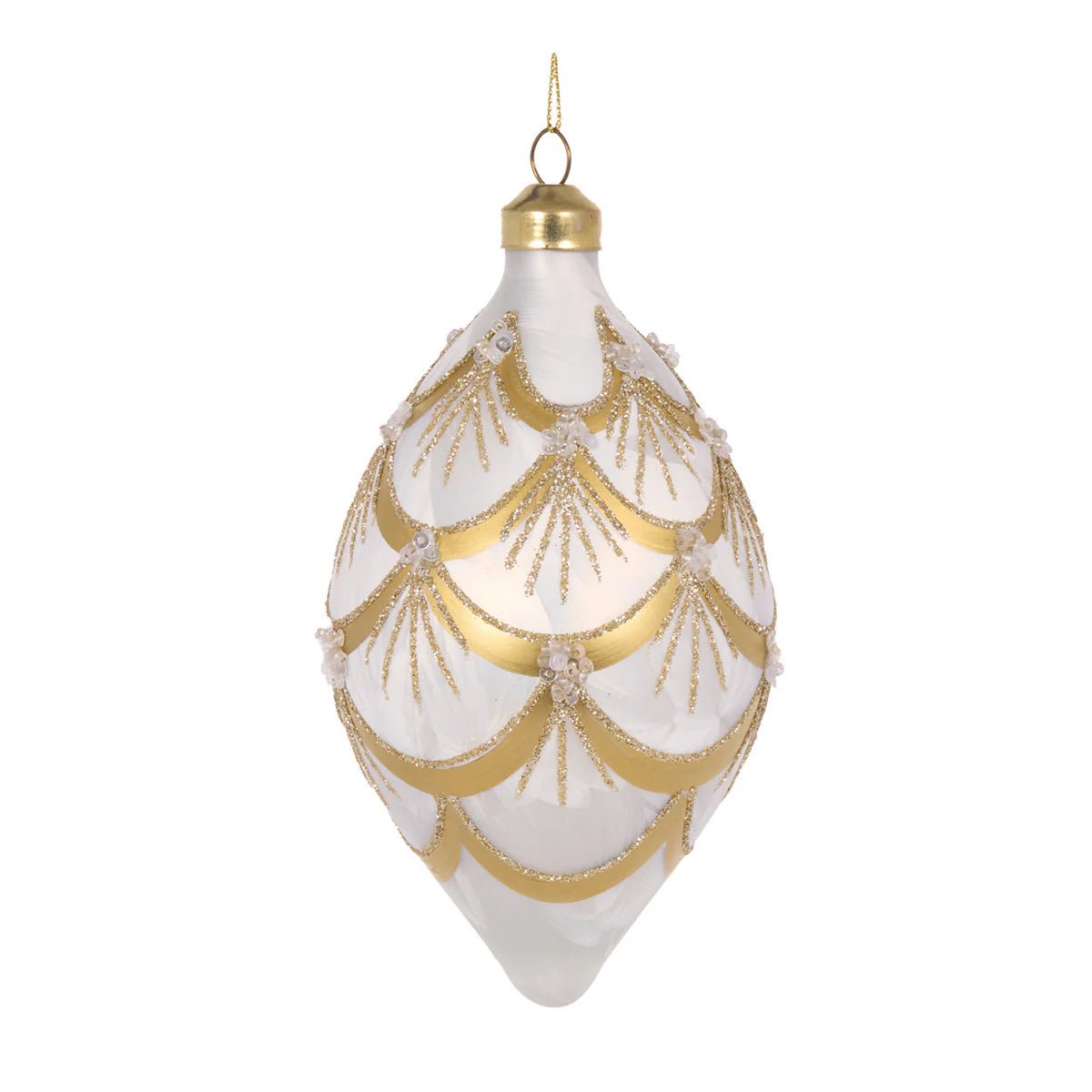 WHITE AND GOLD DECO SCALLOPED DROP BAUBLE - Pure Apotheca