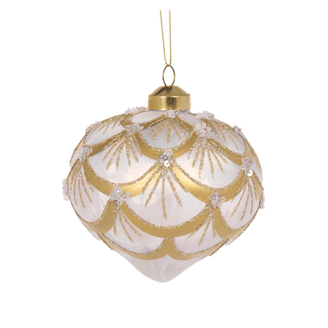 WHITE AND GOLD DECO SCALLOPED ONION BAUBLE - Pure Apotheca