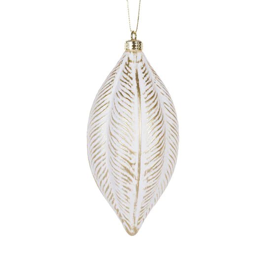 WHITE AND GOLD FEATHER DROP BAUBLE - Pure Apotheca