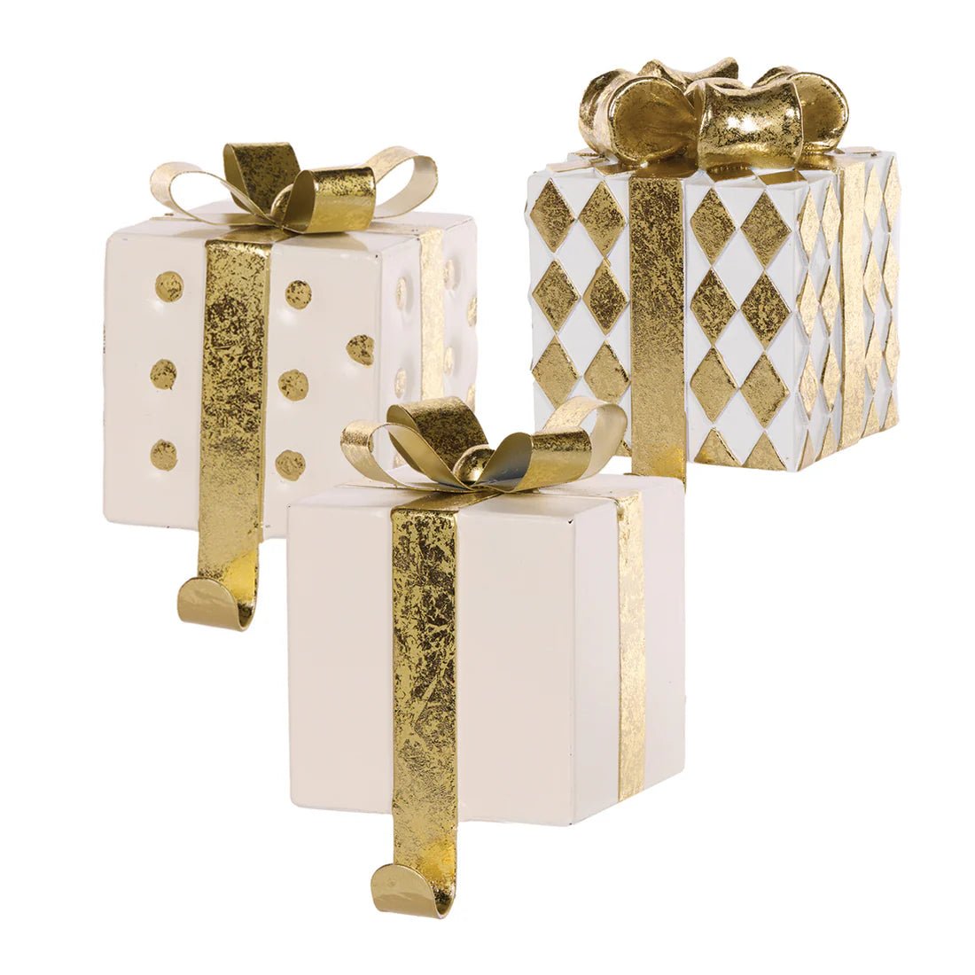 WHITE AND GOLD HARLEQUIN GIFT BOX STOCKING HOLDER - Pure Apotheca