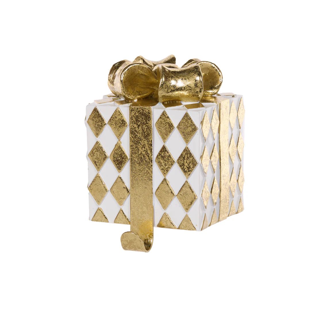 WHITE AND GOLD HARLEQUIN GIFT BOX STOCKING HOLDER - Pure Apotheca