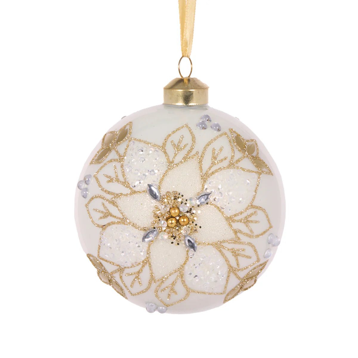 WHITE AND GOLD INTRICATE FLORAL BAUBLE - Pure Apotheca