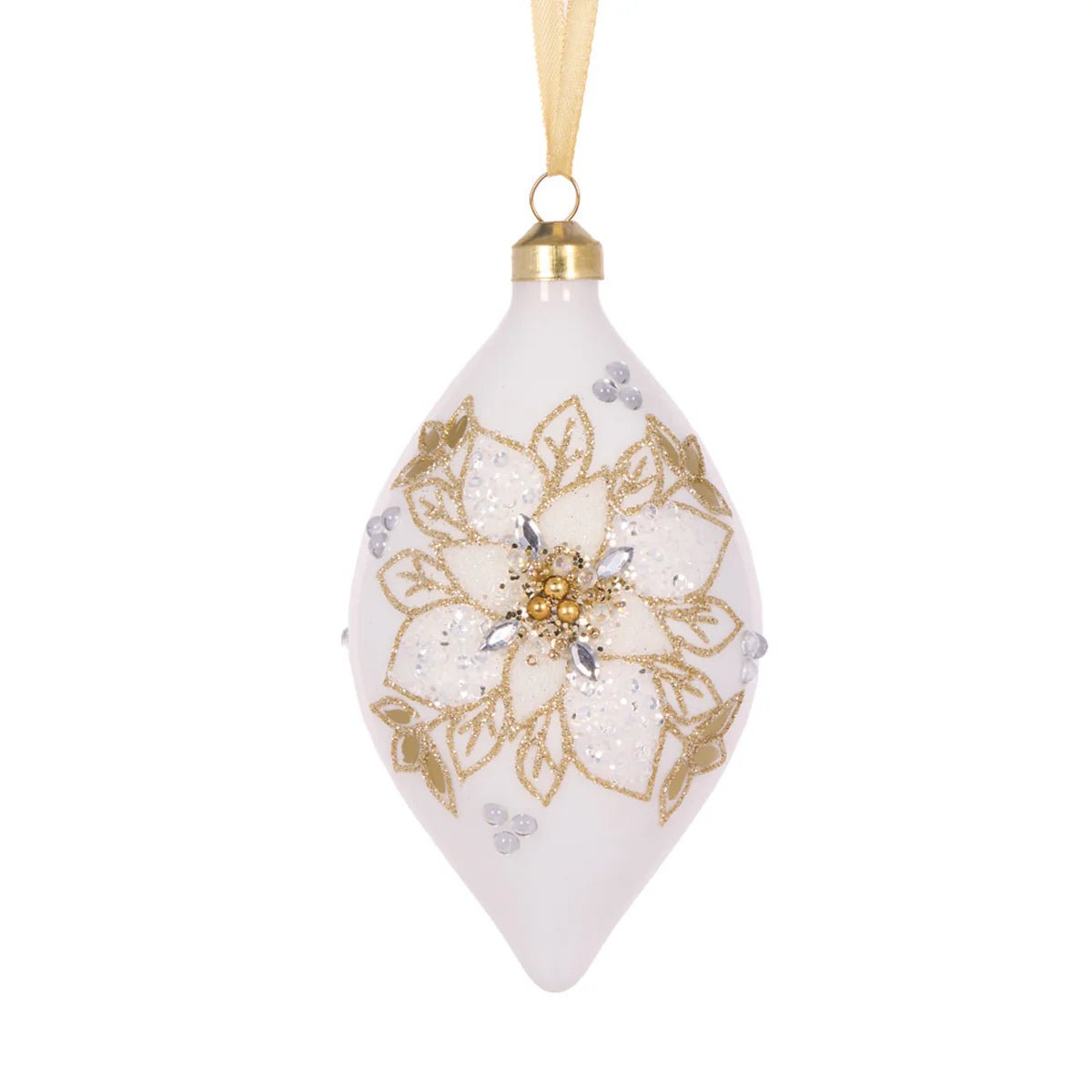 WHITE AND GOLD INTRICATE FLORAL DROP BAUBLE - Pure Apotheca