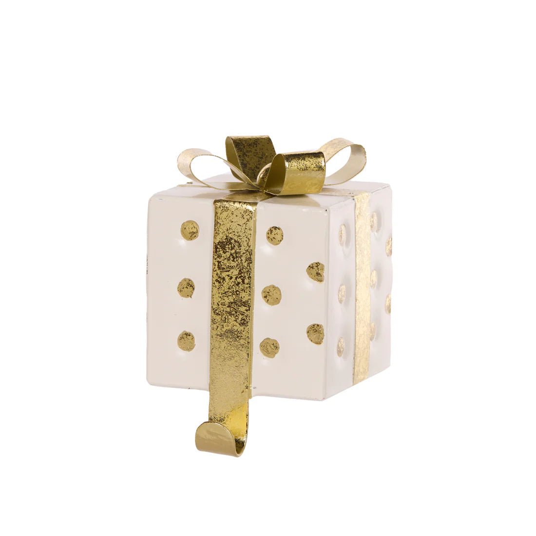 WHITE AND GOLD POLKA GIFT BOX STOCKING HOLDER - Pure Apotheca