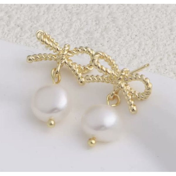 Willow Gold Pearl Bow Earrings - Pure Apotheca