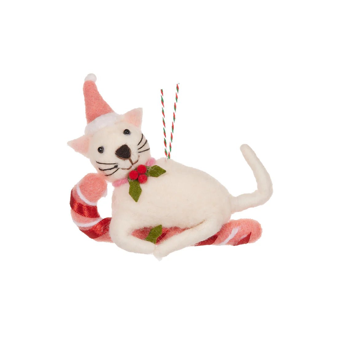 WOOL CREAM CAT WITH CANDY CANE - Pure Apotheca