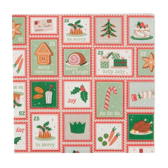 Xmas Stamp 20pk 3 Ply 33cm Napkin Mul - Pure Apotheca