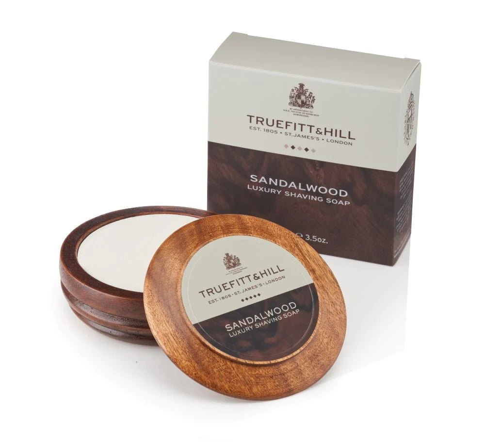 TrueFitt & Hill Sandalwood Luxury Shaving Soap in Wooden Bowl 100g - Pure Apotheca